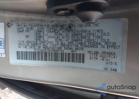 2004 Toyota Sienna Xle из США, поврежденный, VIN 5TDZA22C84S080724